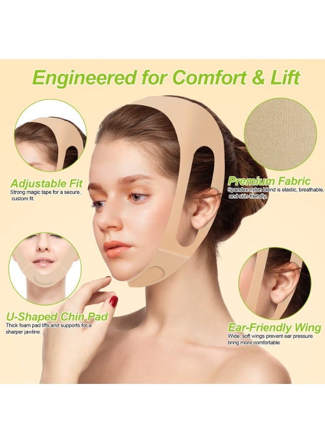 شريط بريميوم لتنحيف الوجه للجلد الداكن - شريط رفع وجه في بتشكل حرف ي قابل للتعديل بدعم رغوي لتهدئة ذقن مزدوجة وتحديد خط الفك - مرن لالنسيج طوال الليل، قابل لإعادة الاستخدام والغسيل - مثالي للعناية بالذات والهدايا - Image 5