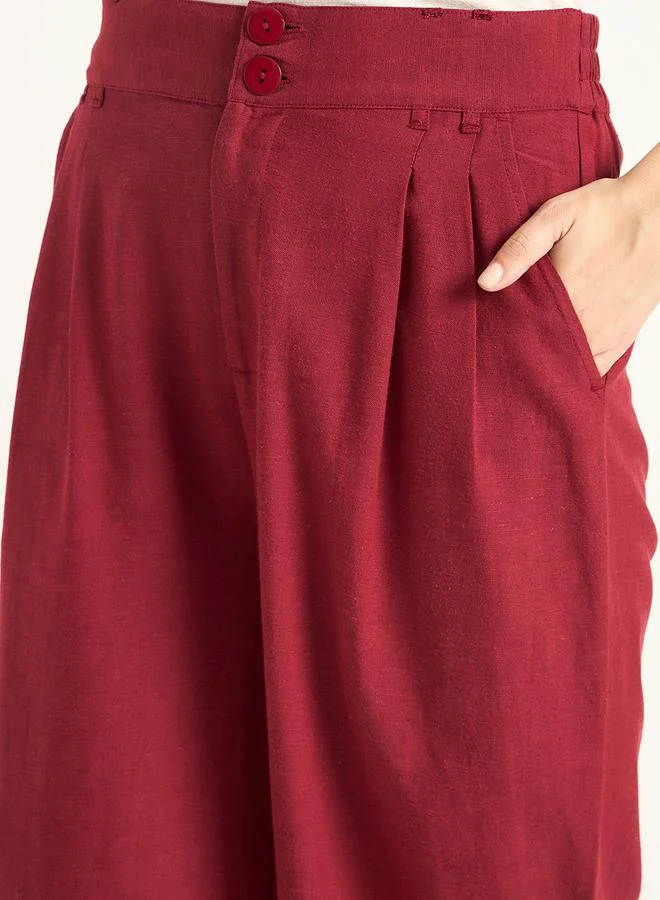 Femmella Femmella Mid Rise Dual Button Detail Straight Pant
