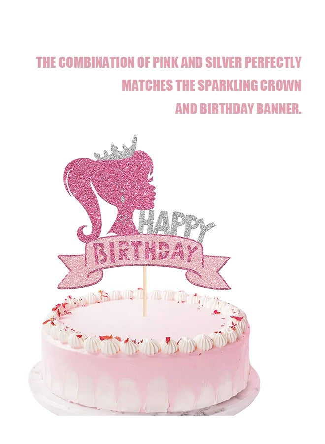 2 Pcs Barbie Theme Cakes Toppers, 3D Glitter Cupcake Toppers Birthday Supplies, DIY Wedding Engagement Bachelorette Party Decorations (Pink)  - Image 3