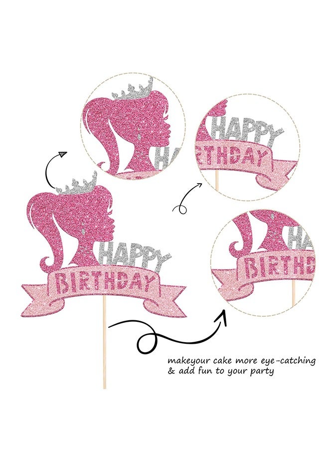 2 Pcs Barbie Theme Cakes Toppers, 3D Glitter Cupcake Toppers Birthday Supplies, DIY Wedding Engagement Bachelorette Party Decorations (Pink)  - Image 4