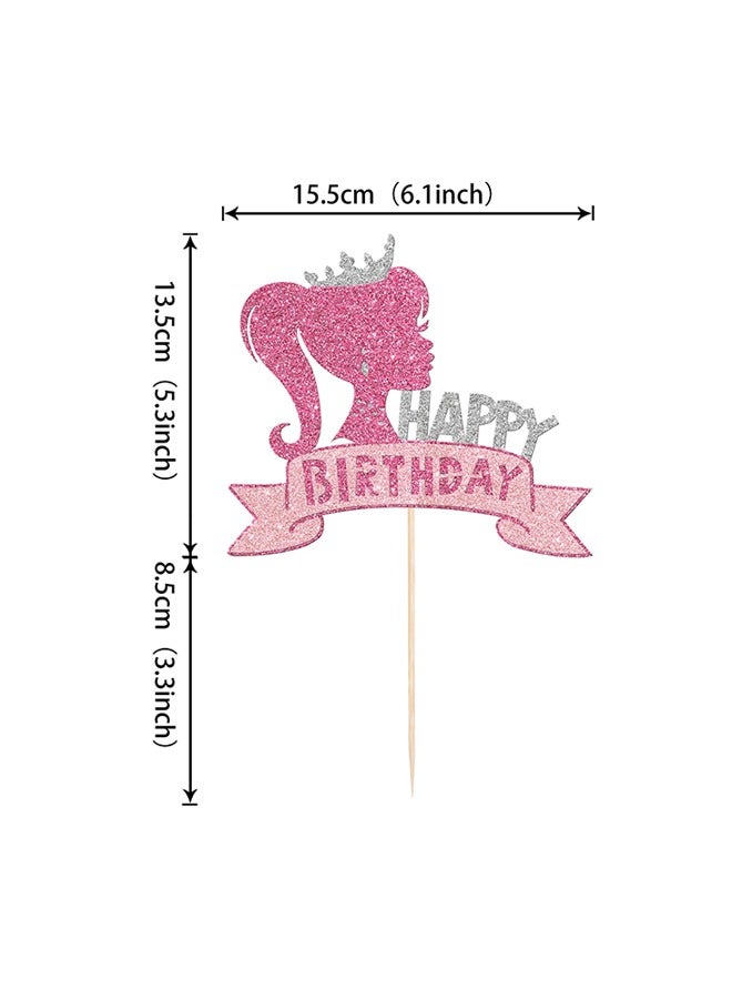 2 Pcs Barbie Theme Cakes Toppers, 3D Glitter Cupcake Toppers Birthday Supplies, DIY Wedding Engagement Bachelorette Party Decorations (Pink)  - Image 2