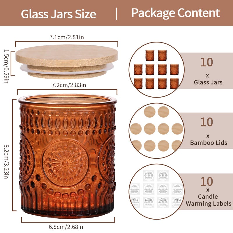 DARJEN 10 Pack Amber Candle Jars for Making Candles- 7.5 OZ Empty Glass Candle Making Jars with Bamboo Lids and Labels, Candle Making Supplies Candle Containers for Home DIY - Image 2