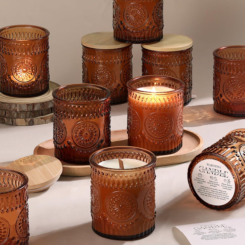 DARJEN 10 Pack Amber Candle Jars for Making Candles- 7.5 OZ Empty Glass Candle Making Jars with Bamboo Lids and Labels, Candle Making Supplies Candle Containers for Home DIY - Image 1