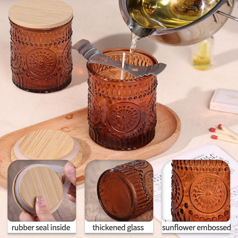 DARJEN 10 Pack Amber Candle Jars for Making Candles- 7.5 OZ Empty Glass Candle Making Jars with Bamboo Lids and Labels, Candle Making Supplies Candle Containers for Home DIY - Image 3