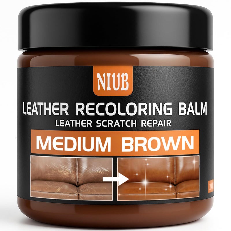 NIUB Leather Recoloring Balm Leather Color Restorer Scratch Repair Leather Paint for Furniture Couches Car Seats Shoes Bags Leather Dye and Restorer Restores Faded and Scratched LeatherMedium Brown