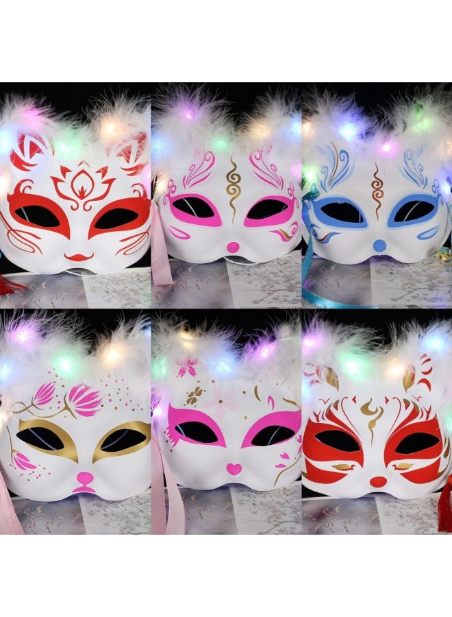 Luminous Feather Fox Mask Half Face Cat Secondary Animation Antique Fox Mask Children's Stall Luminous Mask 