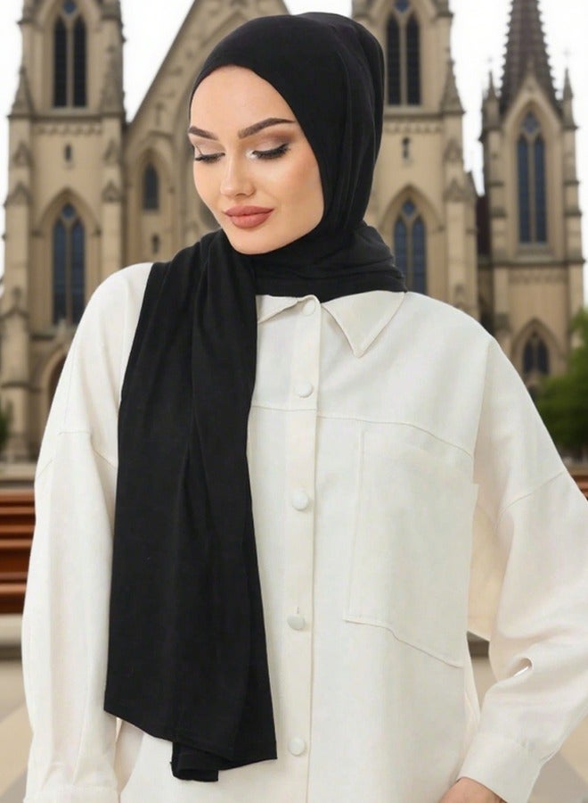 Solid Color Instant Hijab Woman Jersey Cotton Scarf Wrap Shawls Abaya Half-body Cover Hijab Lightweight Headscarf - Image 2