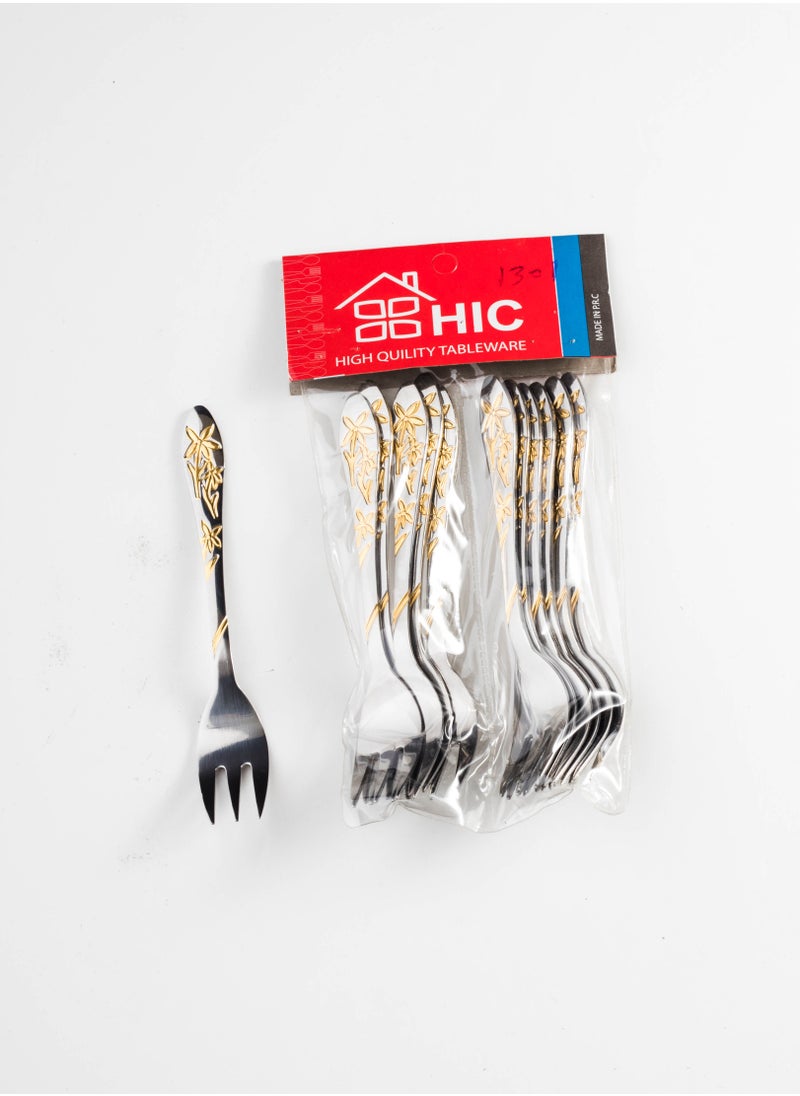 Hic 12 Pieces Stainless Steel Dessert Fork With Gold  - Image 2
