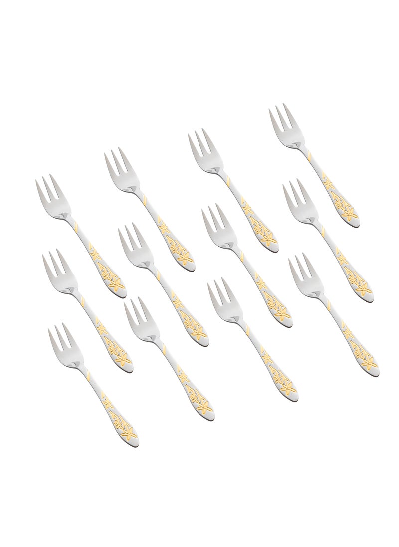 Hic 12 Pieces Stainless Steel Dessert Fork With Gold  - Image 1