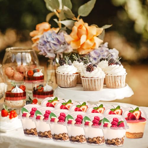 Alaeseje 100 Pack 6 oz Plastic Cups with Dome Lids (No Hole),Crystal Clear PET Dessert Cups,Disposable Party Dessert Cups for Fruit,Parfait,Pudding,Yogurt,Ice Cream,Cold Drinks - Image 5