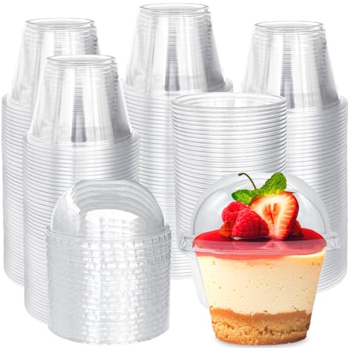 Alaeseje 100 Pack 6 oz Plastic Cups with Dome Lids (No Hole),Crystal Clear PET Dessert Cups,Disposable Party Dessert Cups for Fruit,Parfait,Pudding,Yogurt,Ice Cream,Cold Drinks - Image 1