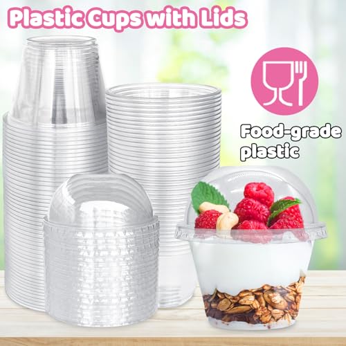 Alaeseje 100 Pack 6 oz Plastic Cups with Dome Lids (No Hole),Crystal Clear PET Dessert Cups,Disposable Party Dessert Cups for Fruit,Parfait,Pudding,Yogurt,Ice Cream,Cold Drinks - Image 3