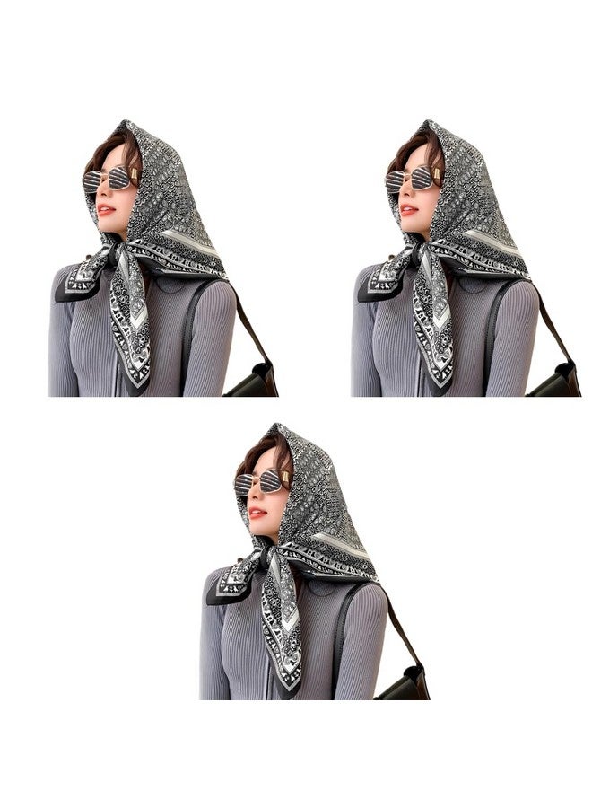PALAY Satin Scarf for Women Stylish Silk Ladies Square Scarves Print Hair Soft Comfy Head Neck Stole 35x35in 3 PCS - Image 1