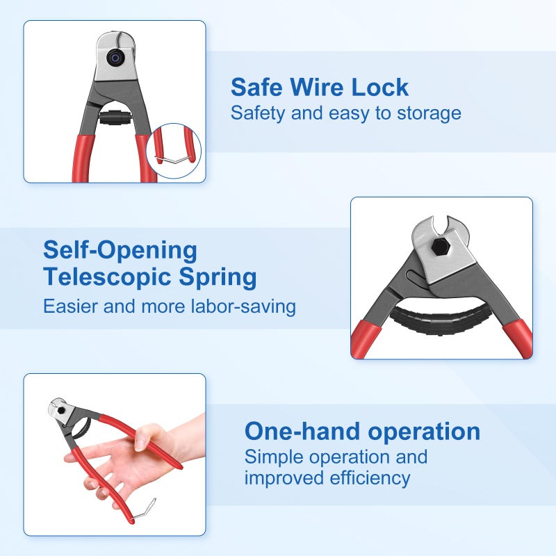 BLIKA 8 Inch Cable Cutter Wire Cutter Heavy Duty Up to 1/8" 5/32" Stainless Steel Aircraft Wire Rope for Deck Stair Cable Railing Metal Fence Bicycle Brake Bike - Image 4