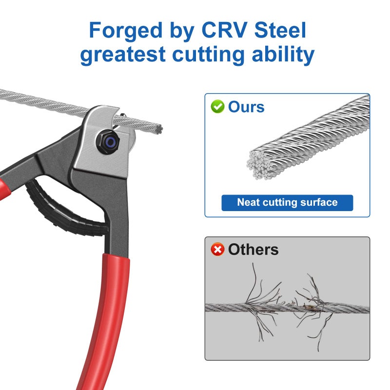 BLIKA 8 Inch Cable Cutter Wire Cutter Heavy Duty Up to 1/8" 5/32" Stainless Steel Aircraft Wire Rope for Deck Stair Cable Railing Metal Fence Bicycle Brake Bike - Image 3