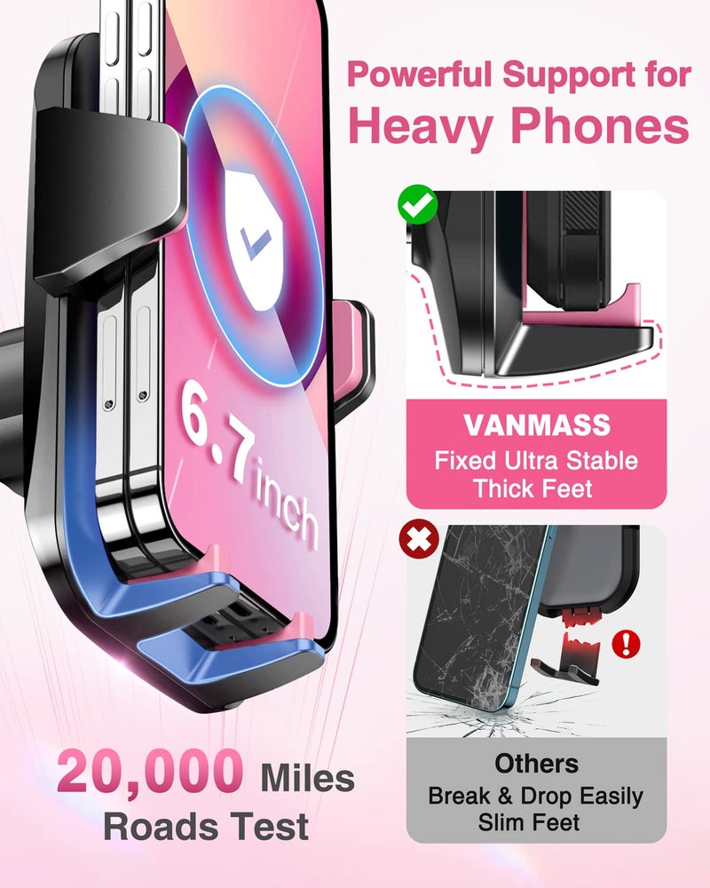 VANMASSã€85+LBS Strongest Suction & Military-Grade Ultimate Car Phone Mountã€Patent & Safety Certsã€‘ Cell Phone Holder Truck for Dashboard Windshield Vent for iPhone 17 Pro Max 16 15 for Samsung, Pink - Image 5