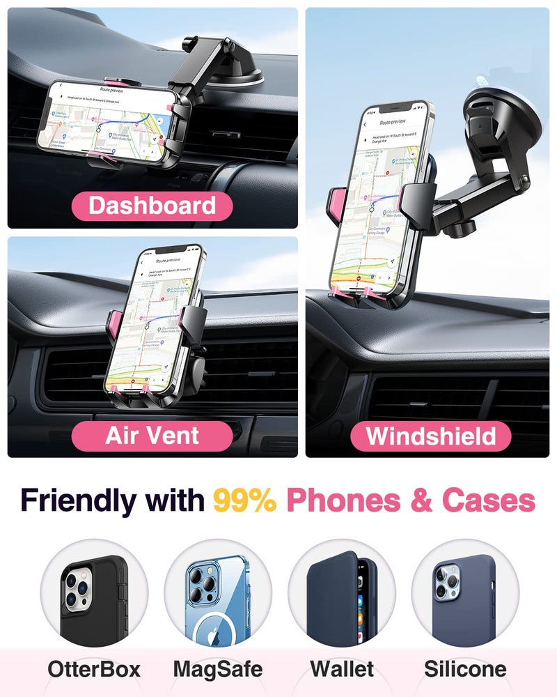 VANMASSã€85+LBS Strongest Suction & Military-Grade Ultimate Car Phone Mountã€Patent & Safety Certsã€‘ Cell Phone Holder Truck for Dashboard Windshield Vent for iPhone 17 Pro Max 16 15 for Samsung, Pink - Image 4