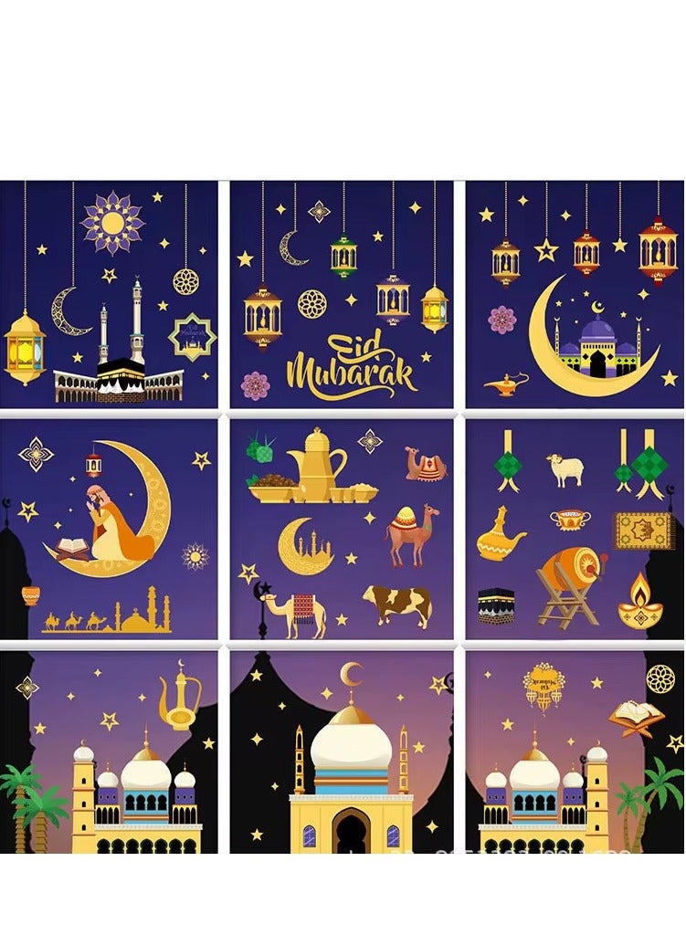 9 Sheets Ramadan Window Wall Decorative Stickers Electrostatic Removable Moon Stars Eid Ramadan Party Home Decoration  - Image 2
