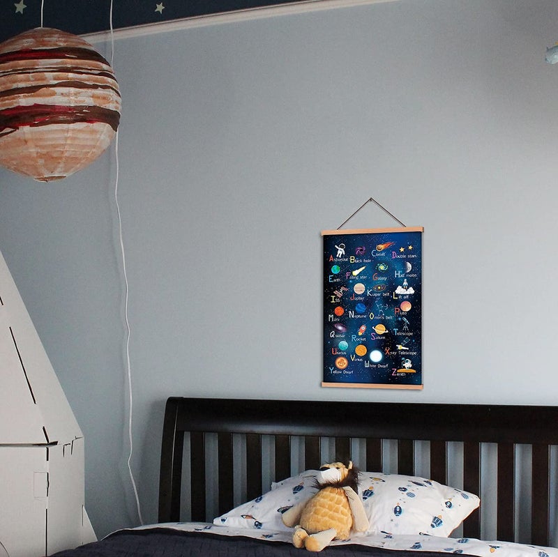 KAIRNE Outer Space Art Print With Wood Magnetic Poster Hanger Frame  Astronomy Alphabet Letters Canvas Wall Art Abstract Universe Educational Poster 35X56CM Hanging Painting For Home Classroom Decor - Image 5