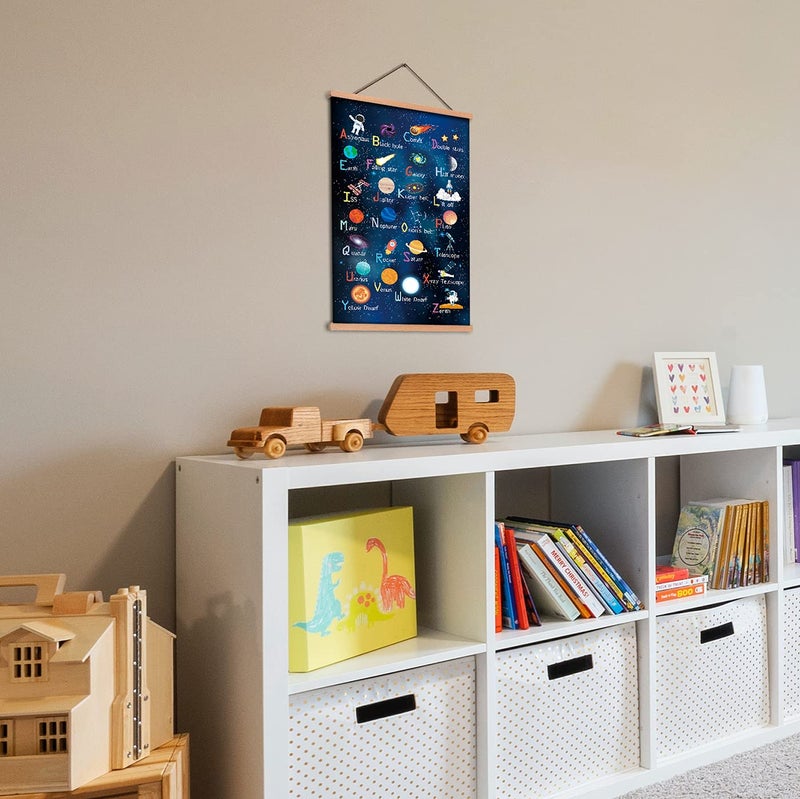 KAIRNE Outer Space Art Print With Wood Magnetic Poster Hanger Frame  Astronomy Alphabet Letters Canvas Wall Art Abstract Universe Educational Poster 35X56CM Hanging Painting For Home Classroom Decor - Image 3