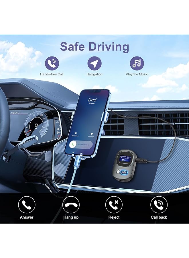 KASTWAVE Bluetooth 5.3 Transmitter And Receiver, Bluetooth Adapter Audio With Led Display, Hand-Free Call 3.5Mm Bluetooth Aux Adapter, Support Tf Card, Volume Control, Navigation, For Car/Speaker/Home Theater - Image 5