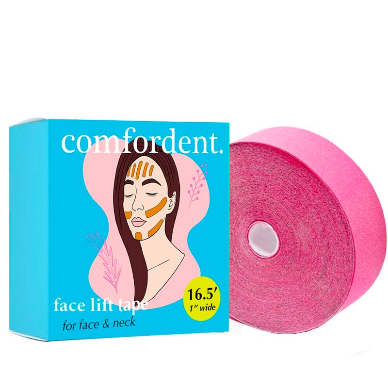 Comfordent Kinesiology Tape for Face & Neck Lift - Non-Invasive Wrinkle Remover - Anti-Wrinkle Myofascial Release - V-line Chin Skin Lifting Sticker Sleep Strip Patch Roll (Hot Pink) - Image 1
