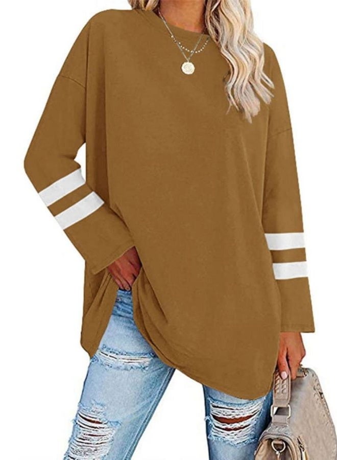 Larmliss Women Oversized Crew Neck T-Shirts Loose Long Sleeve Tunic Top 2024 Comfy Cozy Cotton Lounge Tees - Image 1