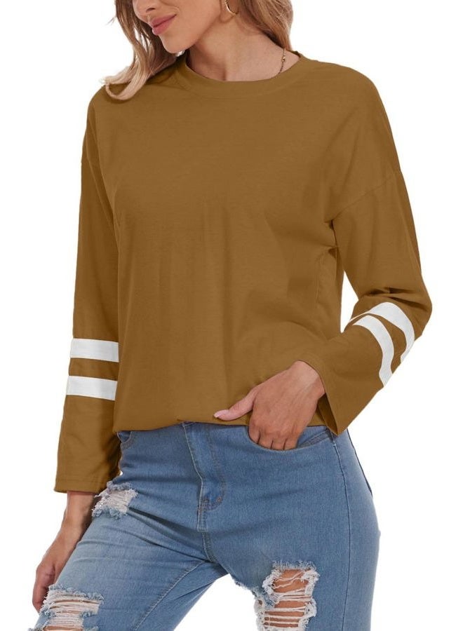 Larmliss Women Oversized Crew Neck T-Shirts Loose Long Sleeve Tunic Top 2024 Comfy Cozy Cotton Lounge Tees - Image 3