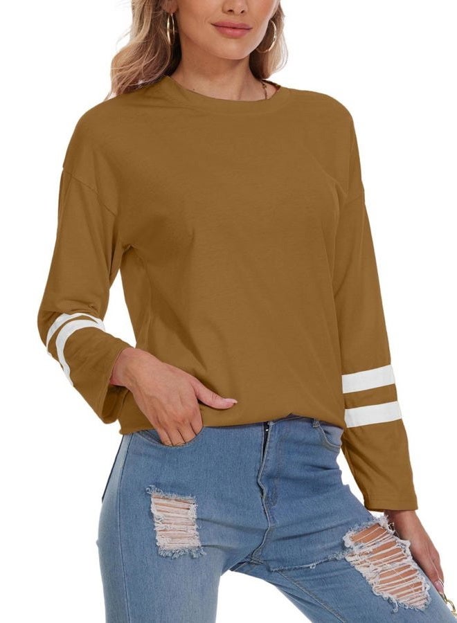 Larmliss Women Oversized Crew Neck T-Shirts Loose Long Sleeve Tunic Top 2024 Comfy Cozy Cotton Lounge Tees - Image 4
