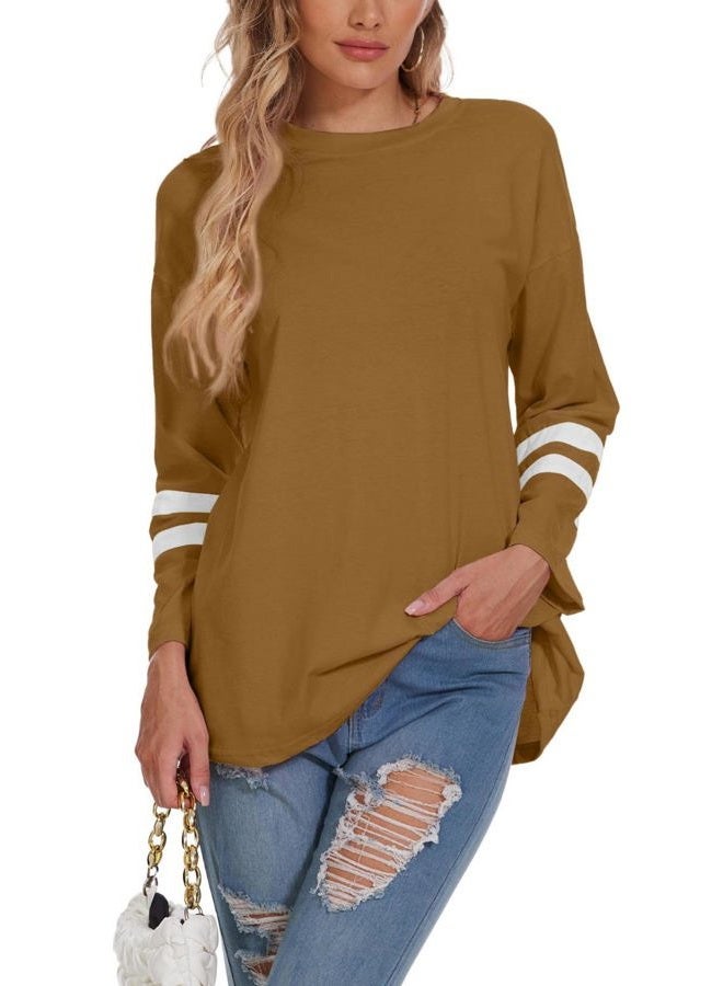 Larmliss Women Oversized Crew Neck T-Shirts Loose Long Sleeve Tunic Top 2024 Comfy Cozy Cotton Lounge Tees - Image 5