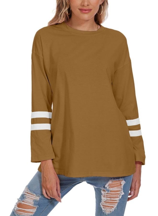 Larmliss Women Oversized Crew Neck T-Shirts Loose Long Sleeve Tunic Top 2024 Comfy Cozy Cotton Lounge Tees - Image 2