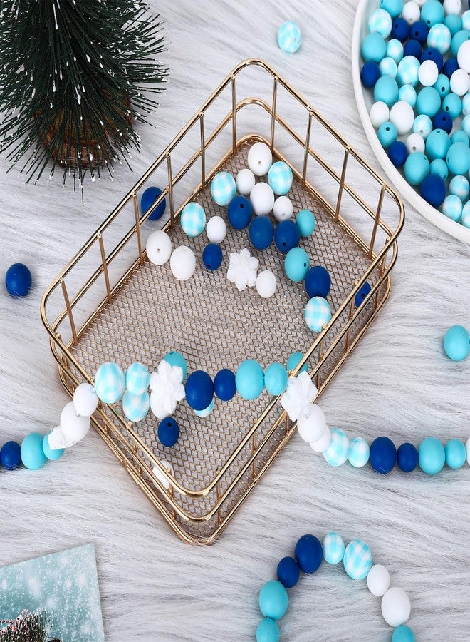 Whaline 96Pcs Winter Silicone Beads with Elastic Rope Christmas Blue Buffalo Plaid Round Snowflake Xmas Loose Spacer Beads for Winter Wonderland DIY Crafts Jewelry Necklaces Bracelets Keychain Making - Image 5