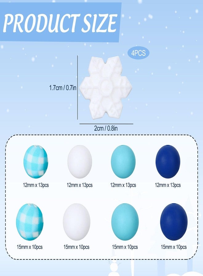 Whaline 96Pcs Winter Silicone Beads with Elastic Rope Christmas Blue Buffalo Plaid Round Snowflake Xmas Loose Spacer Beads for Winter Wonderland DIY Crafts Jewelry Necklaces Bracelets Keychain Making - Image 2