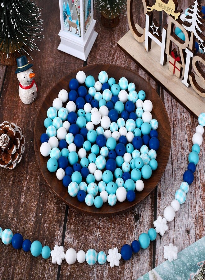 Whaline 96Pcs Winter Silicone Beads with Elastic Rope Christmas Blue Buffalo Plaid Round Snowflake Xmas Loose Spacer Beads for Winter Wonderland DIY Crafts Jewelry Necklaces Bracelets Keychain Making - Image 4