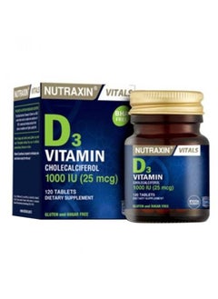 NUTRAXIN Vitals D3 Vitamin Cholecalciferol 1000Iu 25Mcg 120 Tablets 