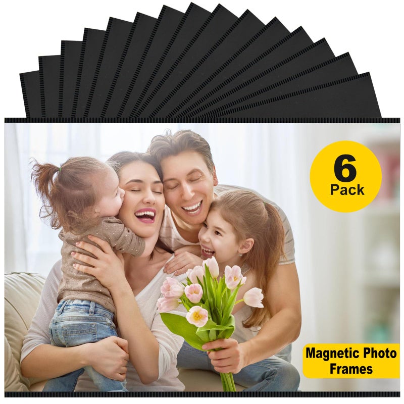 Mositear 6 Pack 4""x6"" Premium Super Slim Magnetic Picture Pockets Photo Frame with Black Holds 4 x 6 Inches Magnets Photo for Fridge Refrigerator Locker Decorations | NEW VERSION | EASE of INSERTING - Image 1