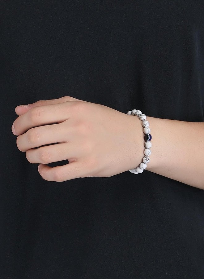 Thrillz Valentine Gift For Girlfriend Evil Eye Couple Bracelet Natural Stone Beads Black and White Adjustable Bracelet For Women Men With Heartbox Love Gifts - Image 3
