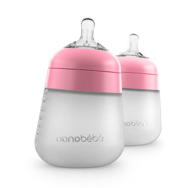 Nanobébé Flexy Silicone Baby Bottle 2-Pack – Pink, 9oz - Image 1