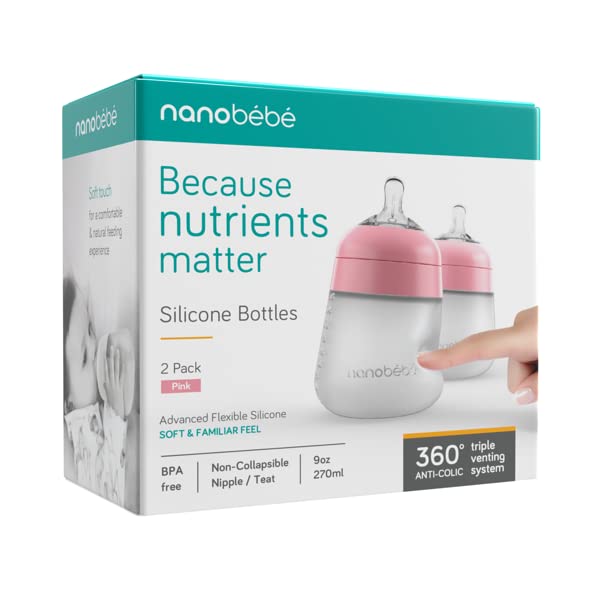 Nanobébé Flexy Silicone Baby Bottle 2-Pack – Pink, 9oz - Image 5