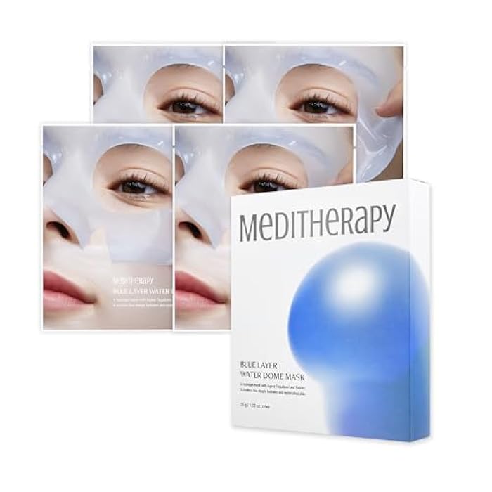 MEDITHERAPY Bluelayer Water Dome Mask - Korean Overnight Collagen Face Mask for Glass Skin, Moisturizing and Firming with Hyaluronic Acid & Blue Agave - Pore Minimizing with Hydrogel Masks for Radiant Glow - 4EA - Image 1