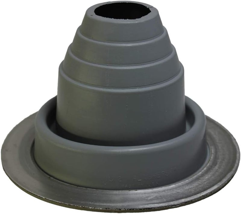 Flashers #2 Grey EPDM Round Flexible Roof Jack Pipe Boot Metal Roofing Pipe Flashing (Pipe OD 1-3/4" to 3-1/4") - 100% Made in The USA - Image 1