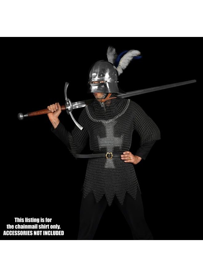 Mythrojan Templar Chainmail Shirt Steel Butted Half Sleeve with Cross Style Black X-Large Warrior Armor Shirt - Image 4