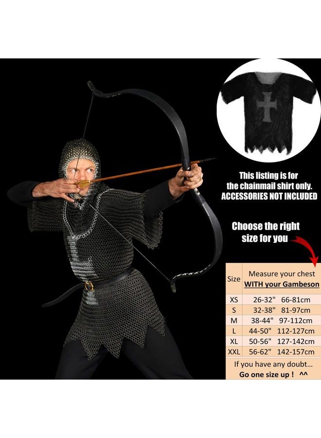 Mythrojan Templar Chainmail Shirt Steel Butted Half Sleeve with Cross Style Black X-Large Warrior Armor Shirt - Image 2