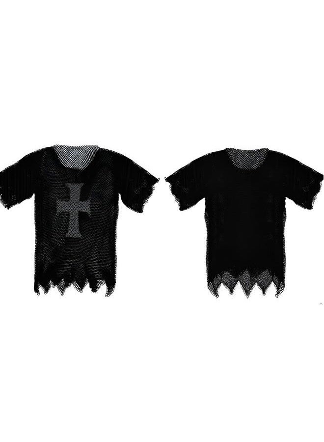 Mythrojan Templar Chainmail Shirt Steel Butted Half Sleeve with Cross Style Black X-Large Warrior Armor Shirt - Image 1