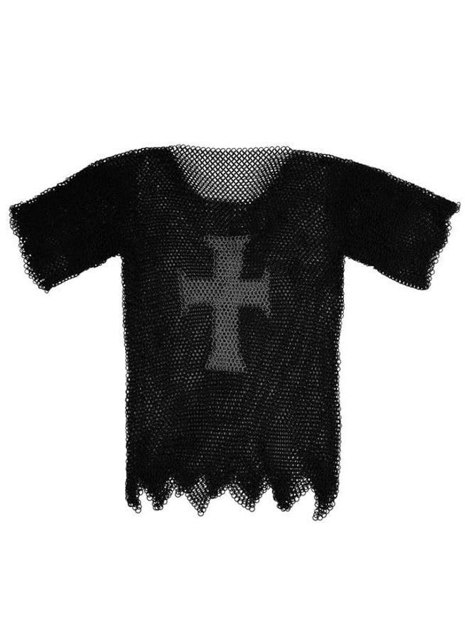 Mythrojan Templar Chainmail Shirt Steel Butted Half Sleeve with Cross Style Black X-Large Warrior Armor Shirt - Image 3