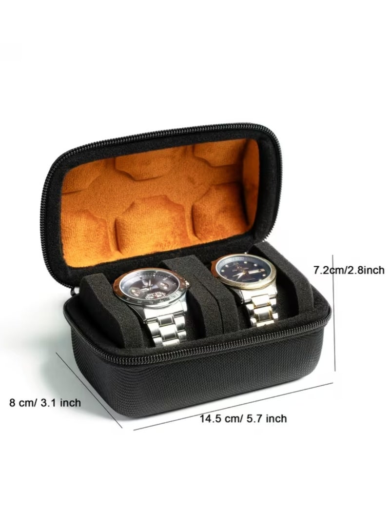 ZedAura Premium Portable Watch Case for 2 Watches Hard Shell Travel Watch Box with Shockproof Foam Pillows Protective Watch Organizer for Home Storage Fits Small & Large Dials (Black/Orange) - Image 5