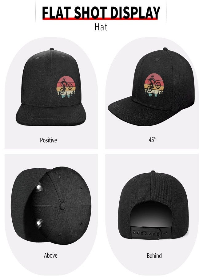 Negi Mountain Tree Bicycle Hat Snapback Hats for Men Womens Black Adjustable Baseball Caps Flat Bill Brim Snap Backpack Black Hat for Boy Fitted Hiking Sun Hat - Image 5