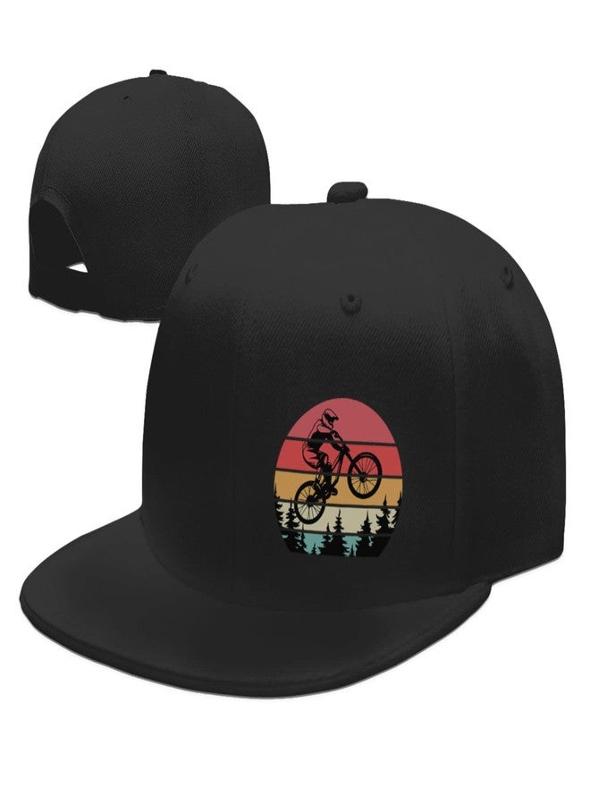 Negi Mountain Tree Bicycle Hat Snapback Hats for Men Womens Black Adjustable Baseball Caps Flat Bill Brim Snap Backpack Black Hat for Boy Fitted Hiking Sun Hat - Image 1