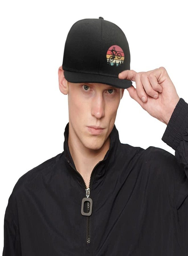 Negi Mountain Tree Bicycle Hat Snapback Hats for Men Womens Black Adjustable Baseball Caps Flat Bill Brim Snap Backpack Black Hat for Boy Fitted Hiking Sun Hat - Image 2
