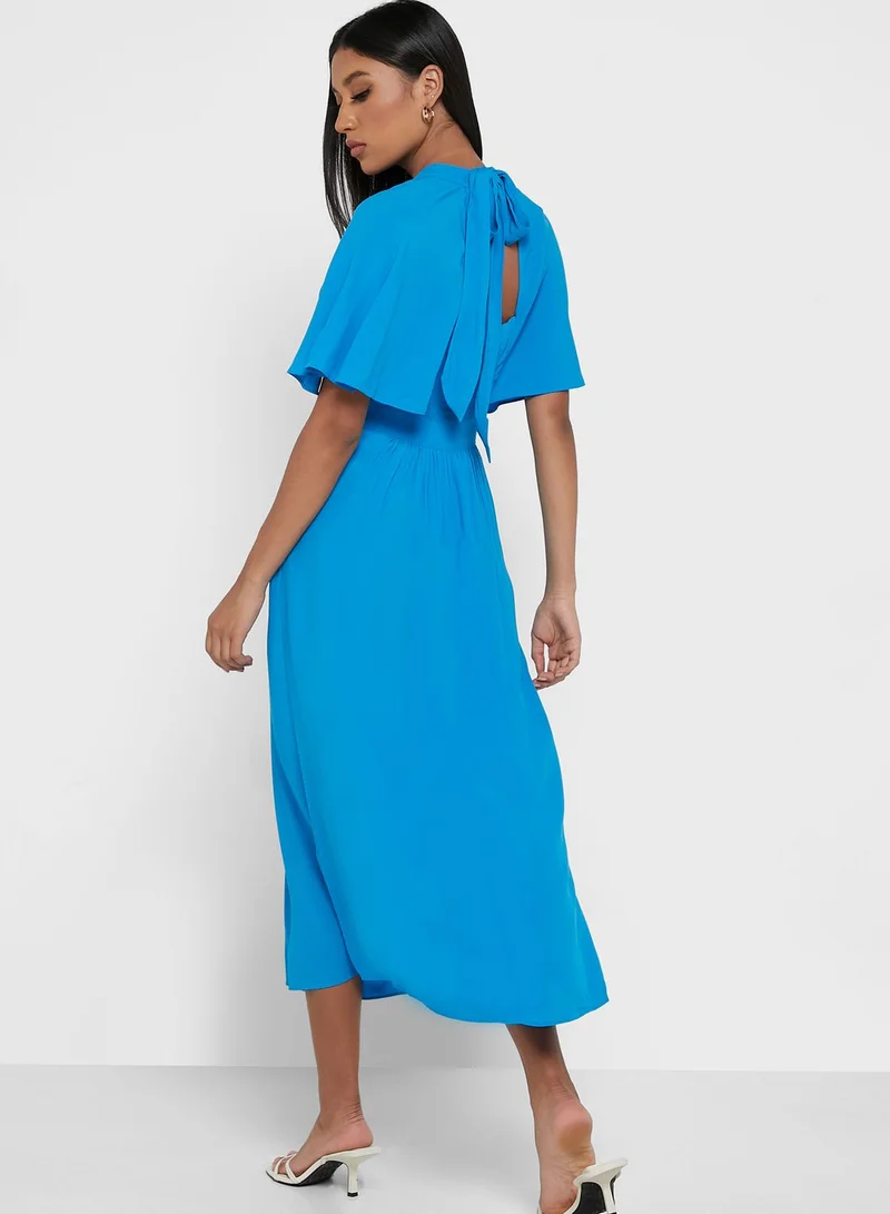 WHISTLES Crew Neck Cape Sleeve Dress